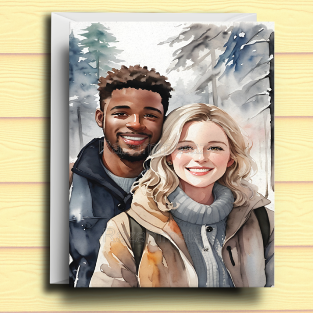 Interracial Couple C Christmas Card